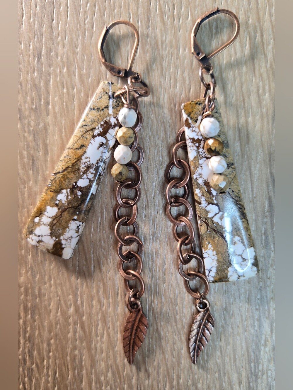 Natural Wild Horse Jasper In Rustic Artisan Handmade Statement Copper Earrings